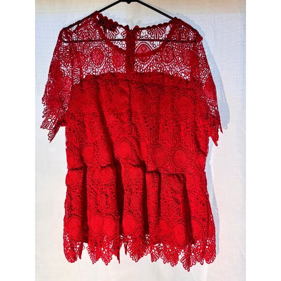 Lane Bryant Red Lace Peplum Blouse Size 22 - Picture 4 of 4
